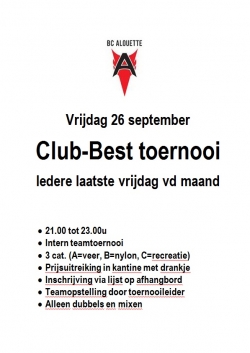 Club-Best toernooi aanstaande vrijdag