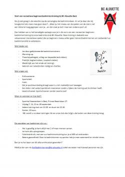 Start recreatieve beginnersbadmintontraining bij Alouette